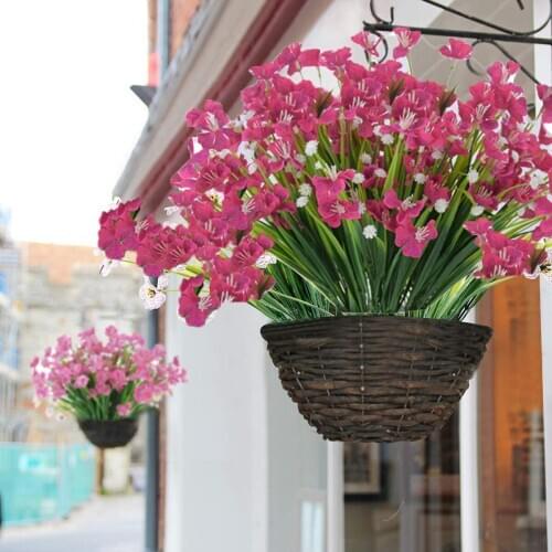 8 Bundles Artificial Flowers Outdoor UV Resistant Fake Flowers No Fade Faux Plastic Flower Hanging Plant for Garden Window Decor