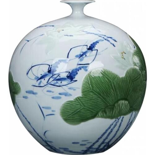Jingdezhen ceramic vase shadow celadon pottery painted hand carved porcelain crafts furniture decoration