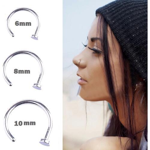 1Pc Stainless Steel 6/8/10mm Nostril Nose Hoop Stud Ring Clip On Body Fake Piercing Jewelry Accessory