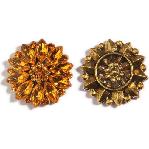 2Pcs 33mm Gold Crystal Metal Rhinestone Buttons Appliques Embellishment Flatback For Wedding Bouquet Shoe Bag Cloth Decoration