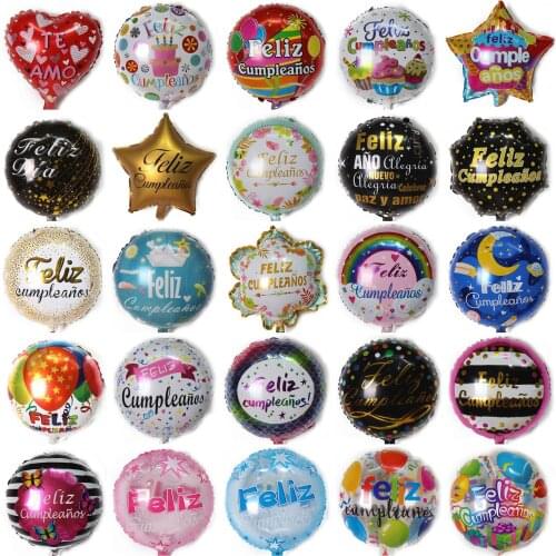 10pcs 18inch Spanish Happy Birthday Foil Balloons Feliz Cumpleanos Round Western Helium Balloons Party Decorations Supplies