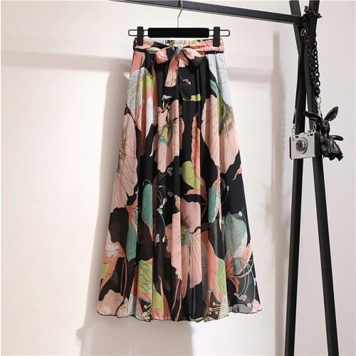 Summer Skirts Womens 2021 Bohemian Pleated Chiffon Skirt Floral Printed Pleated Skirt Harajuku Mid-length Floral Мини Юбки