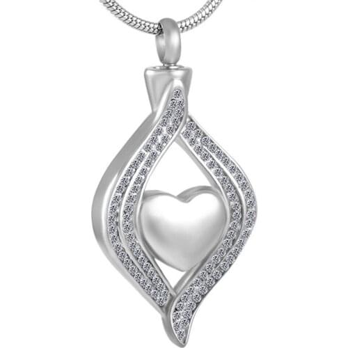 MJD8111 Heart in crystal stainless steel cremation jewelry ashes urn necklace for women men