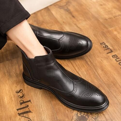 Men Chelsea Boots Genuine Leather Casual Mens Boots Business Dress Shoes Formal Oxfords Ankle Footwear Brand Male Wedding Shoes