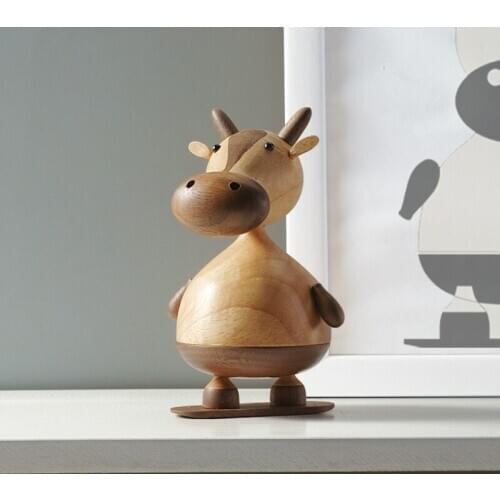 Handmade Twelve Zodiac Music Box Cow Solid Wood Girls Original Can Carve Writing 2021 New Year Christmas Holiday Birthday Gift