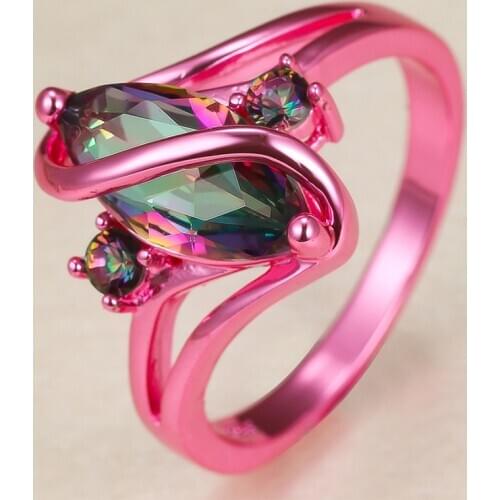 Mystic Rainbow Zircon Ring Marquise Stone Rings For Women Vintage Fashion Pink Gold Ring Female Wedding Engagement Promise Gifts
