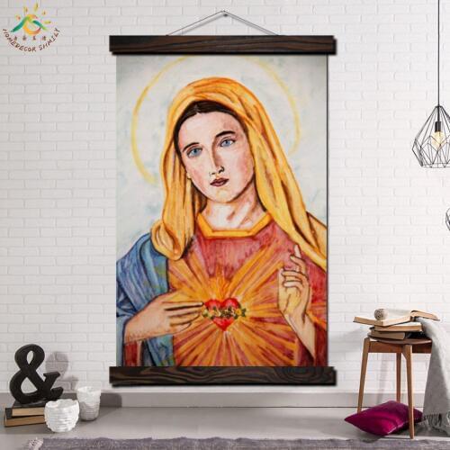 Sacred Heart of Mary Modern Wall Art Print Pop Art Picture And Poster Framed Hanging Scroll Canvas Painting Home Decor Madonna