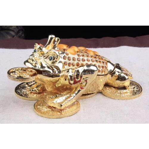 Newest Fengshui Frog Trinket Box Storage Jewelry Box Big Size Money Frog Metal Craft FengShui Style Frog Keepsake Gift Box