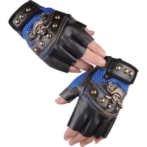 PU Leather Skull Punk Pirate Black Driving Motorcycle Biker Fingerless Gloves Mens Womens Gloves Gift for Xmas
