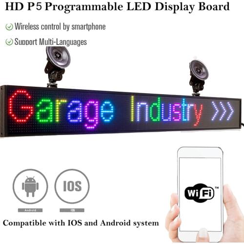 P5 82cm 12V SMD2121 RGB Sign Full Color Car LED Display Board Indoor Programmable Scrolling Text Message Advertising Screen
