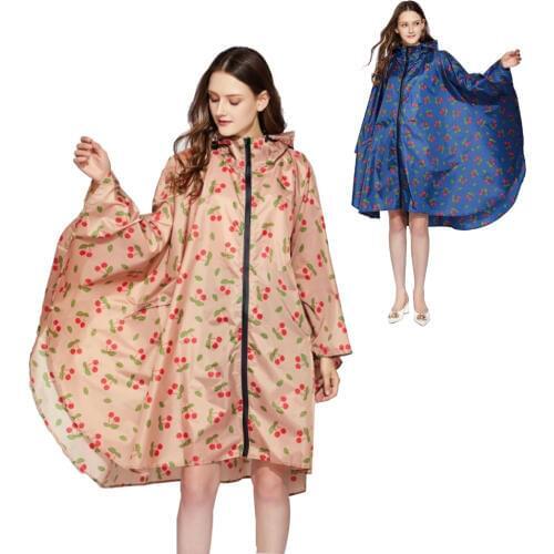 2020 new good quality women waterproof fashion print pattern big rain cape poncho with zipper hood for ladies girls outdoor show