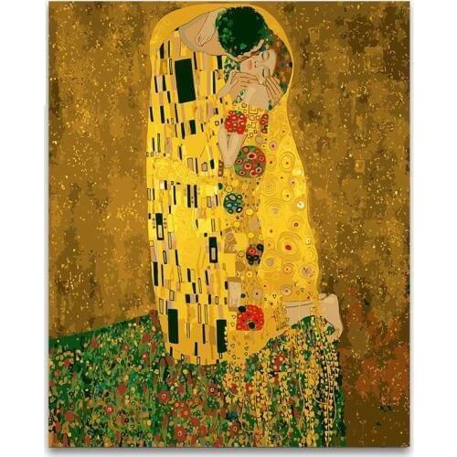 Coloring by numbers package Gustav Klimt kissing gold figure paintings pictures with kits for living room decoration