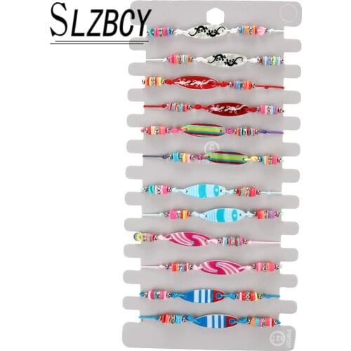 Handmade Adjustable Braided Bracelet For Women 12pcs/set Boho Colorful Resin Geometric Fish Shape Charm Bracelets Jewelry Gifts