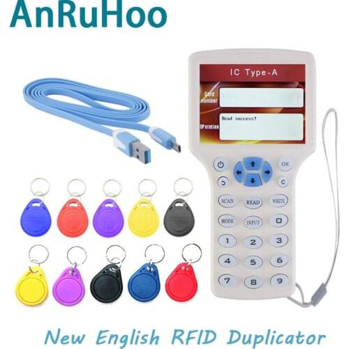 New Handheld English 10 Frequency RFID Card Duplicator NFC Smart Chip Key Reader IC/ID Badge Writer CUID/FUID Tag Copier