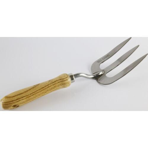 Garden Tools Stainless Steel Hand Fork with Wooden Handle Traditional Handheld Digging Fork for Planting Flowers & Vegetables