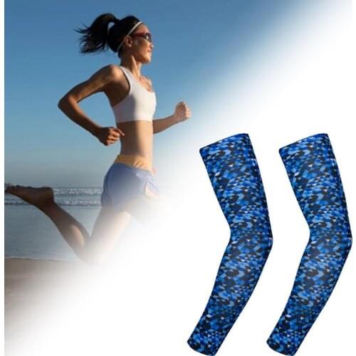 1 Pair Sun Sleeves Soft Breathable Stretchy Compression Cooling UV Ice Silk Sleeve Camouflage Protection Sun Sleeves for Running