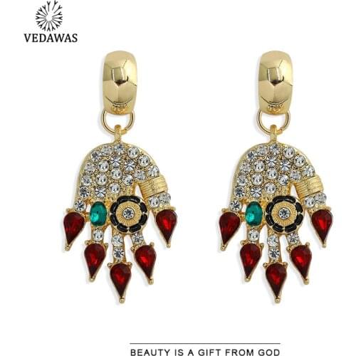 Vedawas Colorful Crystal Bear Claw Earrings for Women 2021 Gothic Accessories Unusual Pendant Earrings Fashion Party Earrings