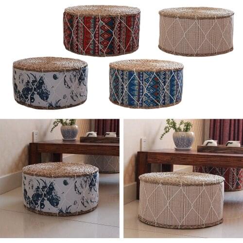 Straw Fabric Futon Pouf Floor Cushion Pillow 30x20cm Thick Meditation Cushion Hand Woven Sofa Seat Stool for Zen Yoga Practice