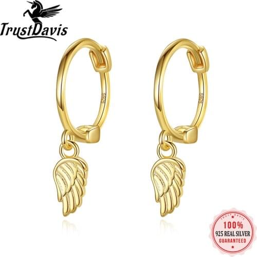 ElfoPlataSi Real 925 Sterling Silver Fashion Cute Angle Wing Charm Hoop Earring For Women Wedding Party Fine S925 Jewelry DA2080