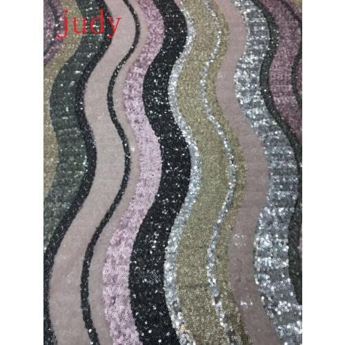 Stock 5yards/bag HY11# Embroidery sequins mixed color wave pattern mesh used for wedding dress fashion stage