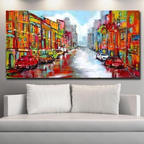 Wxkoil Large Size Oil Painting Pop Art City Street View Home Decor On Canvas Modern Wall Art Canvas Print Poster Canvas Painting