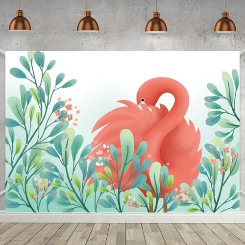 Hot Pink Flamingo In Bushes Photo Backdrop Newborn Baby Shower 1st Birthday Room Decor Vinyl Poster Photo Background