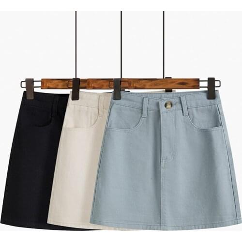Lady Skirt Female Spring and summer Sweet High Waist A-line Mini Skirt Vintage Casual Women Chic Button Skirt