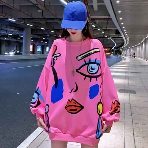 Funny Cute Plus Size Sweatshirt Women Casual Pullovers 2020 Fashion Clothes Loose Harajuku Tops Long Sleeve Sudadera Mujer 3XL