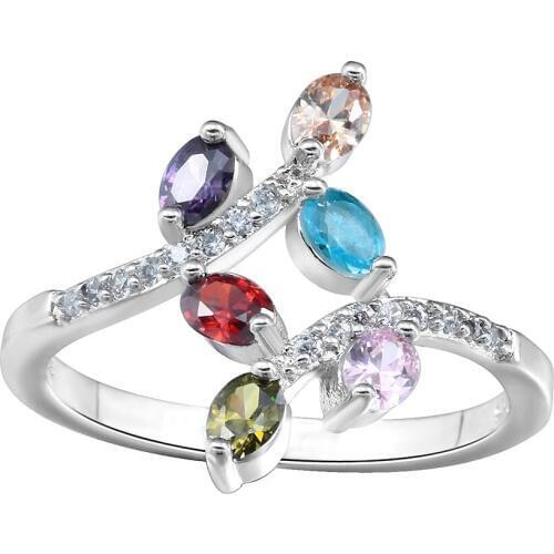 UFOORO Silver Color Opening CZ Stone Engagement Ring Women Jewelry Ladies Copper Zircon Tree Wedding Rings for Women Gift