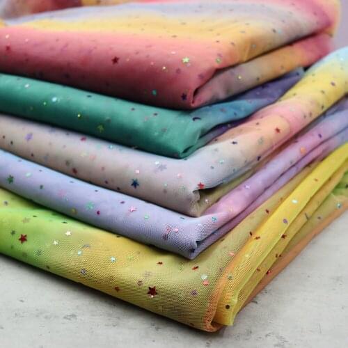 1M Rainbow Star Moon Paillette Design Mesh Yarn Background Gauze Handmade DIY Tutu Skirt Bow Wedding Birthday Decor Supply