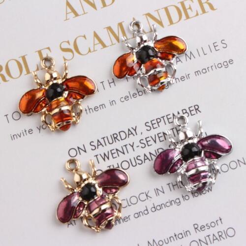 10pcs Bees Insect Enamel Charms Silver Gold Metal Pendants Bees Floating Earring Bracelets DIY Charms Jewelry Accessories YZ309