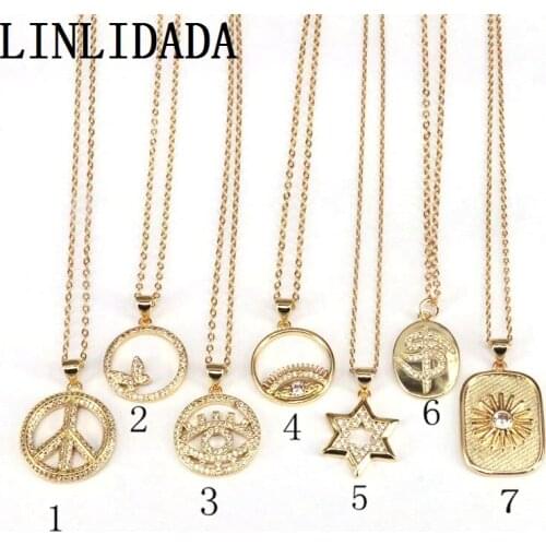 10Pcs Gold Filled CZ Micro Pave Crystal Fashion Round Star GEOMETRIC Pendant Charms Necklaces