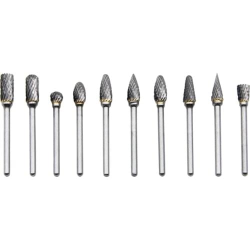 10PCS Hand tool alloy rotary file carving tungsten steel hard metal milling cutter woodworking 6 mm straight shank rotating