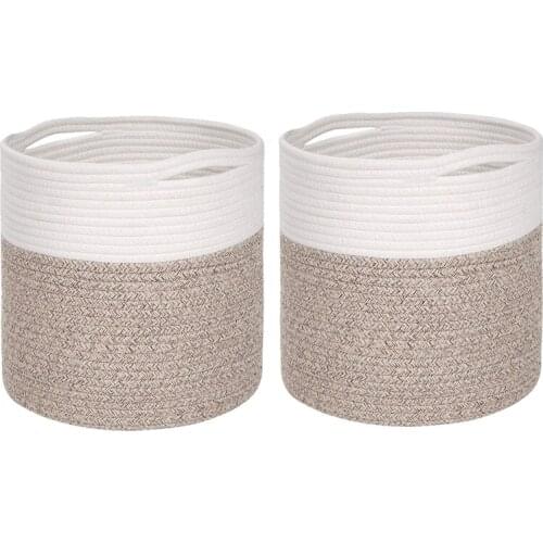 2pcs Cotton Rope Plant Baskets,Woven Storage Basket Planter and Flower Pot,Modern Farmhouse Home Decor,11.8x11.8inch