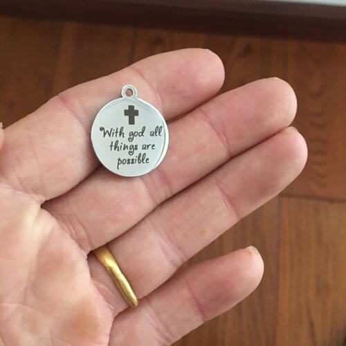 20pcs 20mm Retro Jewelry Accessories lettering With god all things are possible Stainless steel nature steel charm for bracelet