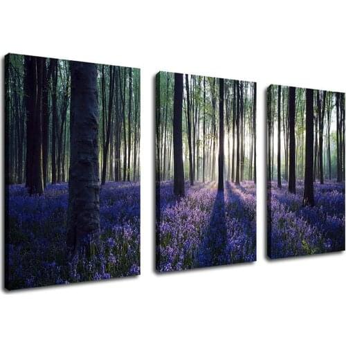 3 Piece Canvas Wall Art Purple Lavender Forest Morning Sunshine Painting Canvas Art Nature Picture Large Landscape Drop shipping