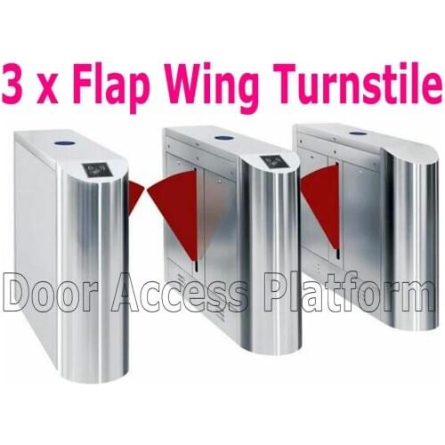 3 pcs of Flap type Turnstile gates Pedestrian Government Wing arm gate access control Safe barrier 1 double+2 single mechanism