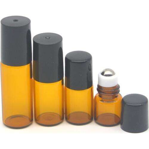 5pcs 1ml 2ml 3ml 5ml Amber Glass Roller Bottles Fragrance Perfume Essential Oil Empty Vial 10ml Roll On Bottle