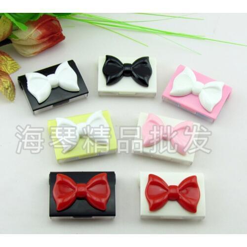 5pcs Fashion simple Portable bowknot Decoration With a mirror Contact Lens Case rectangle High quality Nursing box 7*5.5*2.5cm