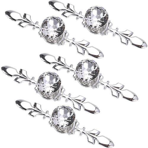 5 Pack Crystal Drawer Knobs with Silver Plate - Diamond Shape Cabinet Drawer Knob Drawer Pull Handle Cupboard Wardrobe Drawer Pu