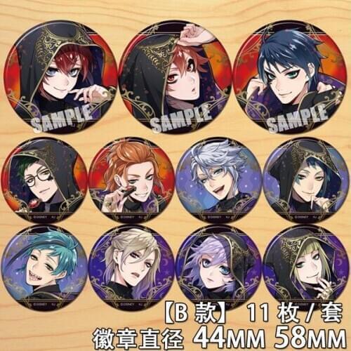 Anime Twisted-Wonderland Dire Crowley Riddle Rosehearts Grim Figure 5890 Badge Round Brooch Pin Gifts Kids Collection Toy