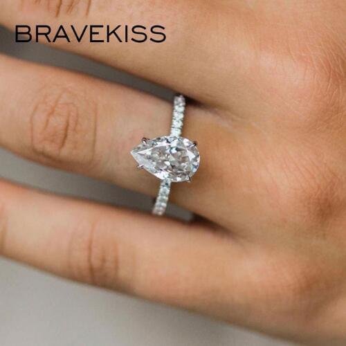 BRAVEKISS Luxury Tears Wedding Womens Rings Cubic Zirconia Prong Setting Water Drop Love Ring boho Zircon BTs Jewelry BUR0577A