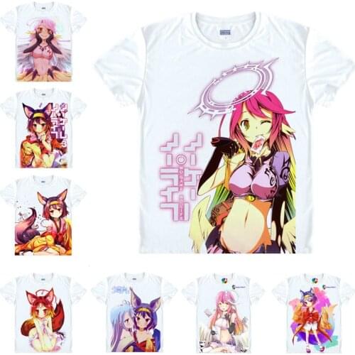 Coolprint Japanese Anime Shirt NO GAME NO LIFE T-Shirts Multi-style Short Sleeve Jibril Hatsuse Izuna Cosplay Costume Kawaii