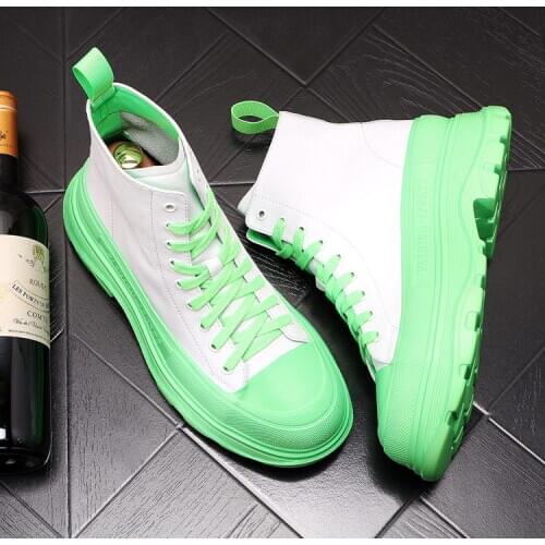 ERRFC Hot Selling Mens Green Leisure Shoes High Top Round Toe Fashion Designer White Platform Shoes Hip Hop Street Younger Man