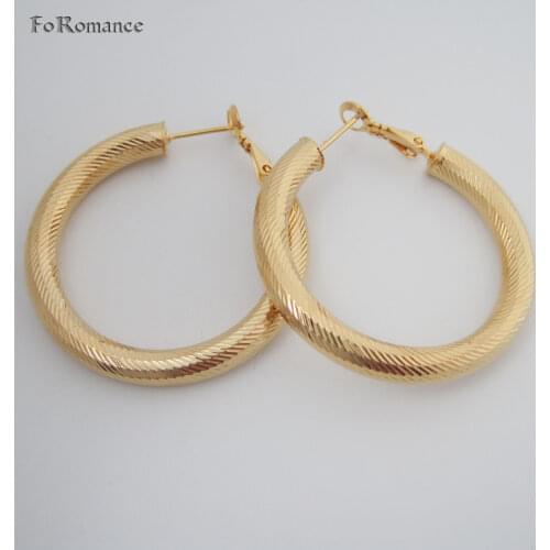 Foromance / NEW CARVED HIGH SHINNING SURFACE YELLOW GOLD COLOR ROUND HOOP EARRING DIAMETER 40mm 1.57 INCH