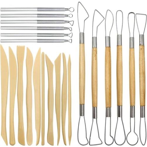 GTBL Pottery Clay Sculpting Tools, 22Pcs Wooden Handle Pottery Carving Tools & Metal Scraper & Plastic Clay Shaping Tools