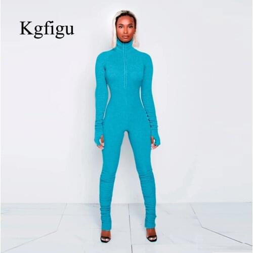 KGFIGU Winter Thumb Hole Women Long Sleeve Jumpsuit Warm Khaki Cotton Ribbed Street Overalls Lady Sexy Bodycon Club Cute Rompers