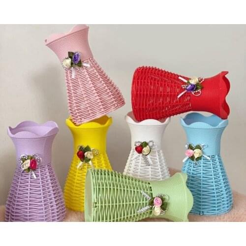 Creative Simple Anti-fall Rattan Plastic Vase Dining Table Decoration Living Room Artificial Flower Container Desktop Ornaments