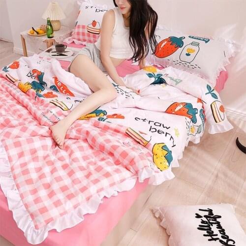 2021 Summer Adult Thin Quilt 1 Pcs Comforter Cotton Blanket For King/Queen Bed Pink Plaid Thin Quilt New Types