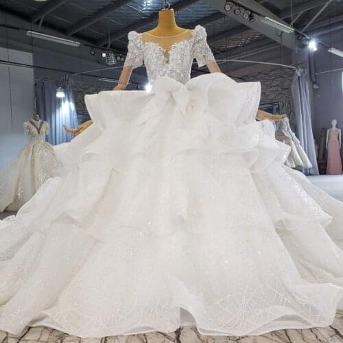 Layered Glitter Wedding Dresses For Women 2021 Ivory Dubai Bridal Dress Luxury Ball Gown For Bride New Bridal Wedding Gown